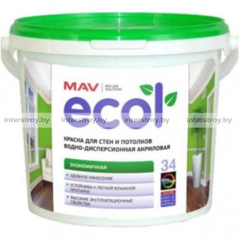 Краска MAV ECOL 34 для стен и потолков 1 л Белая